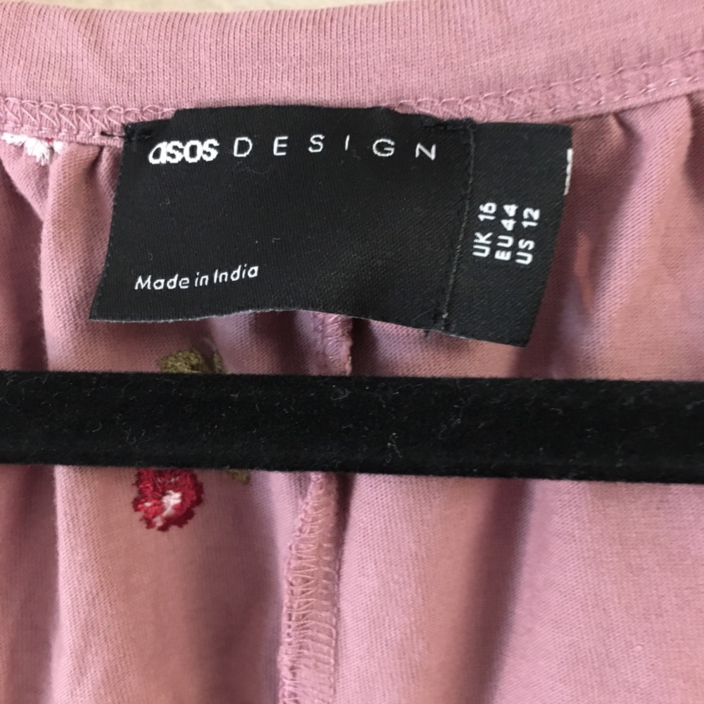 ASOS Embroidered Floral Mini Dress 12 Pink Oversized Relaxed Fit Casual Festival - Picture 3 of 8